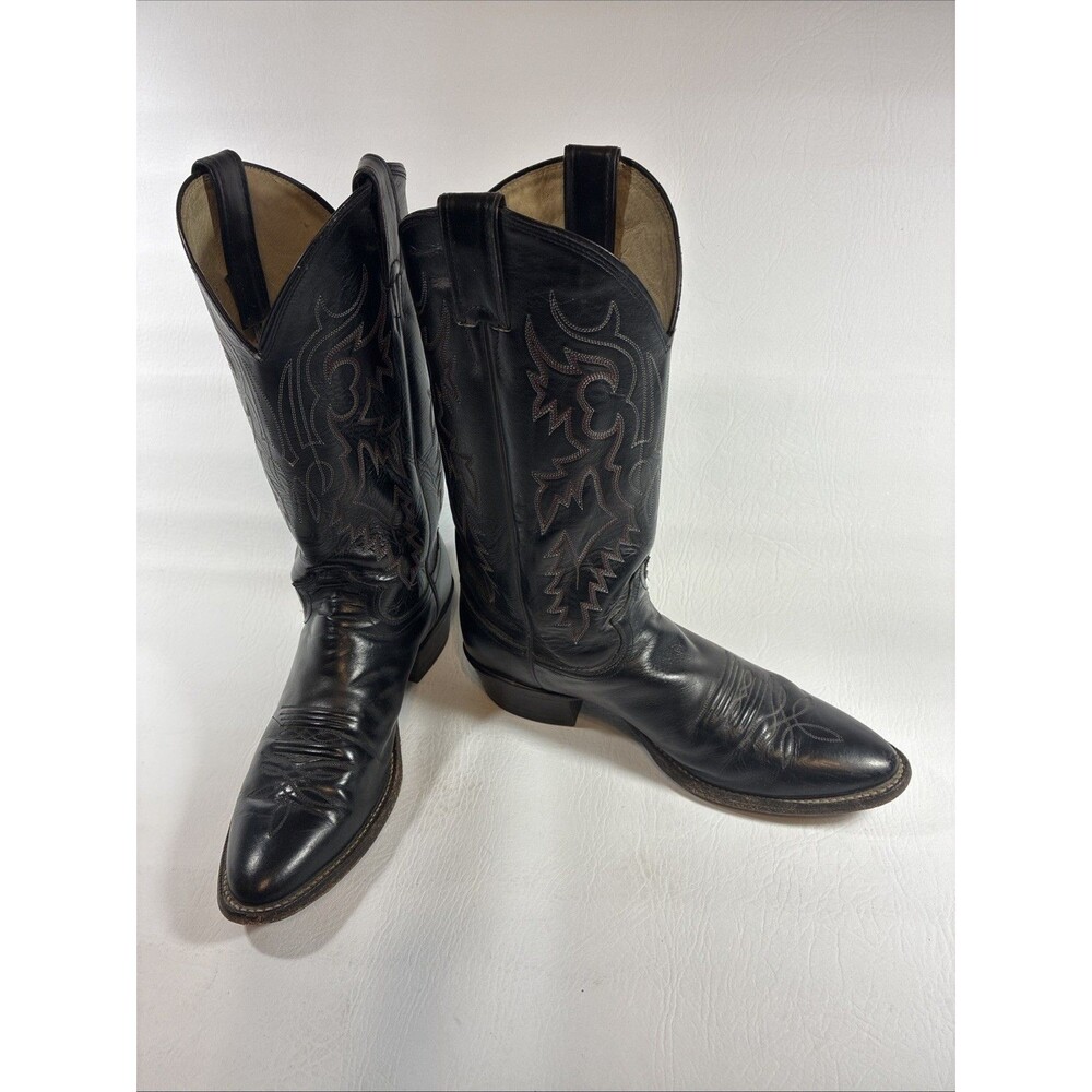 Justin 1021 Men's Black Leather Western Cowboy Boots Size 9.5 E Made in USA